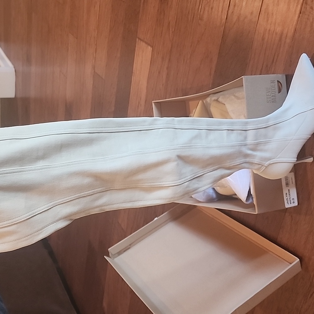 Jazlyn White/Denim Thigh High boots